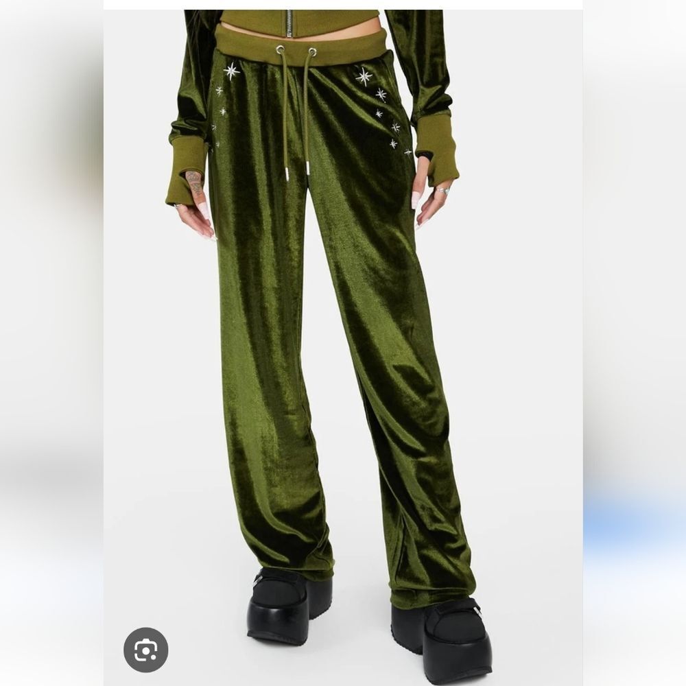 Libra Zodiac Dolls Kill Horoscope Heavenly Scales Velour Green Sweat Lounge Pant - Picture 2 of 8